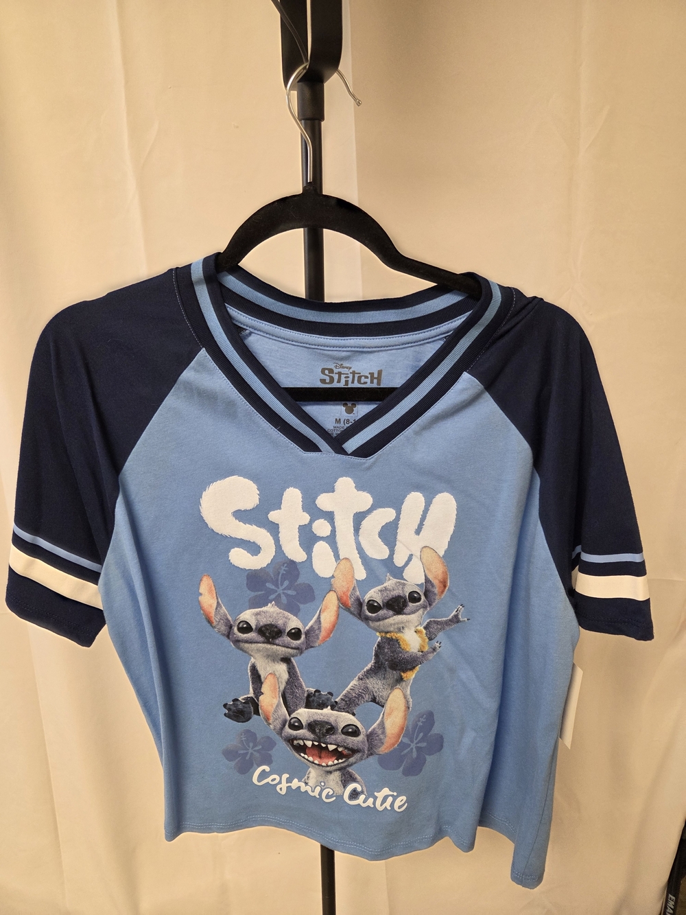 Disney Light Blue and Navy Stitch Raglan Crop Top
